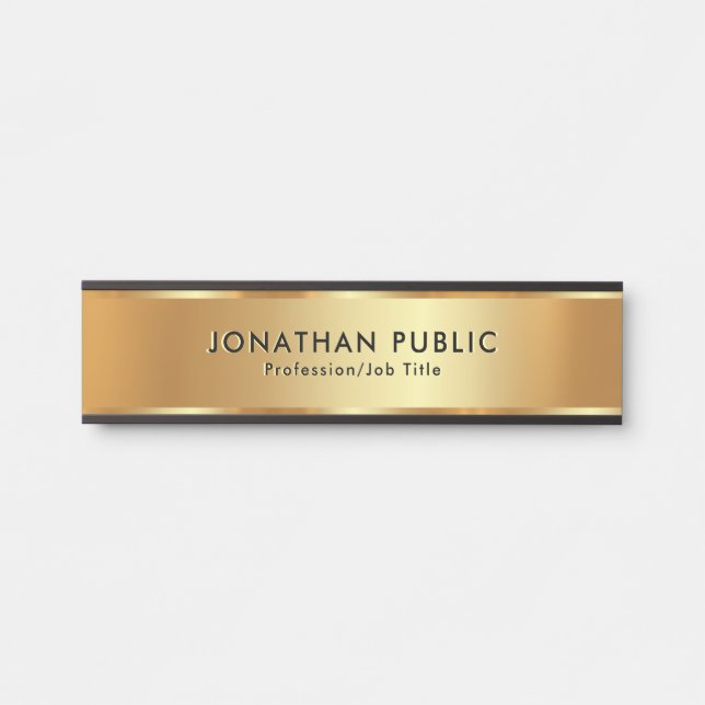 Letrero Para Puerta Personalizado Texto elegante plantilla moderna oro (Anverso)