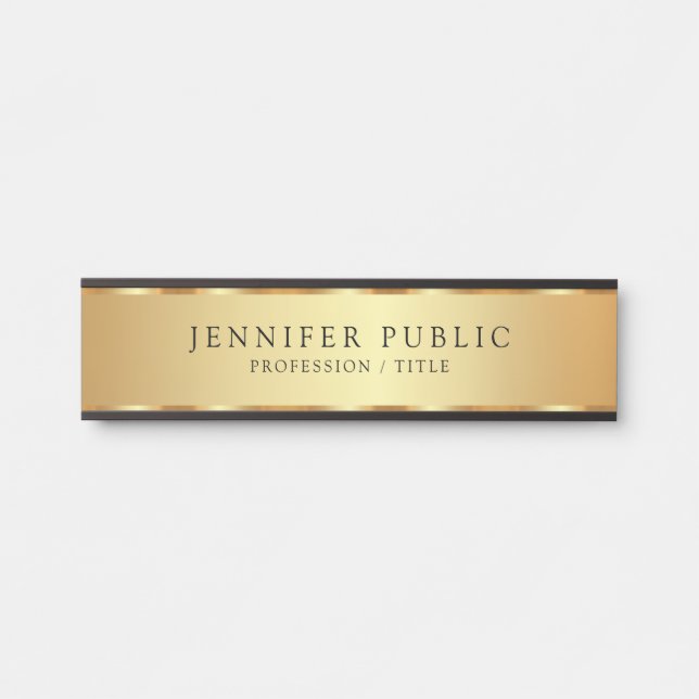 Letrero Para Puerta Personalizado Textos Lujo Trendy Black & Gold Prof (Anverso)