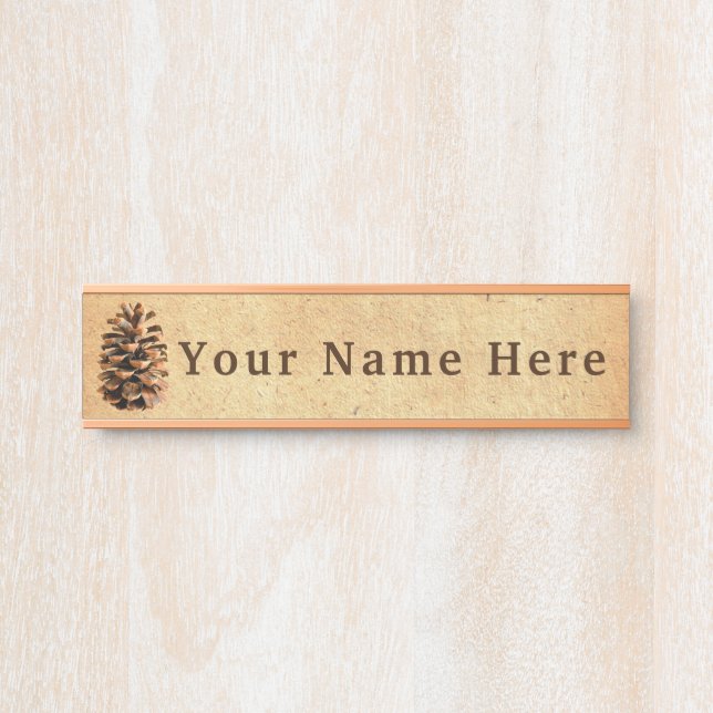 Letrero Para Puerta Pine Cone En Papel Antiguo (Anverso)