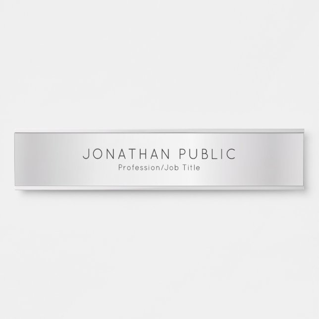 Letrero Para Puerta Plantilla de nombre plateado personalizado elegant (Anverso)