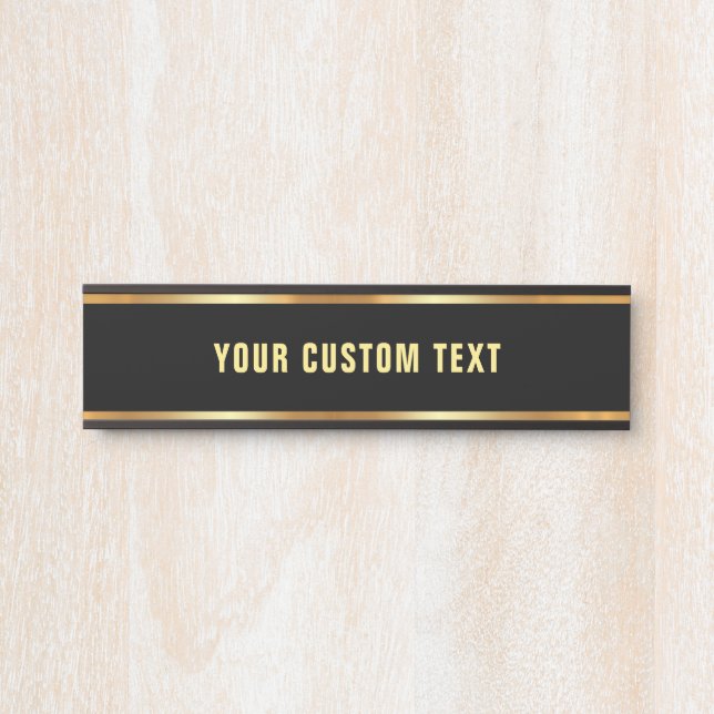 Letrero Para Puerta Plantilla de texto personalizado Black & Gold eleg (Anverso)