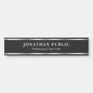 Letrero Para Puerta Plantilla personalizada elegante negra y plateada