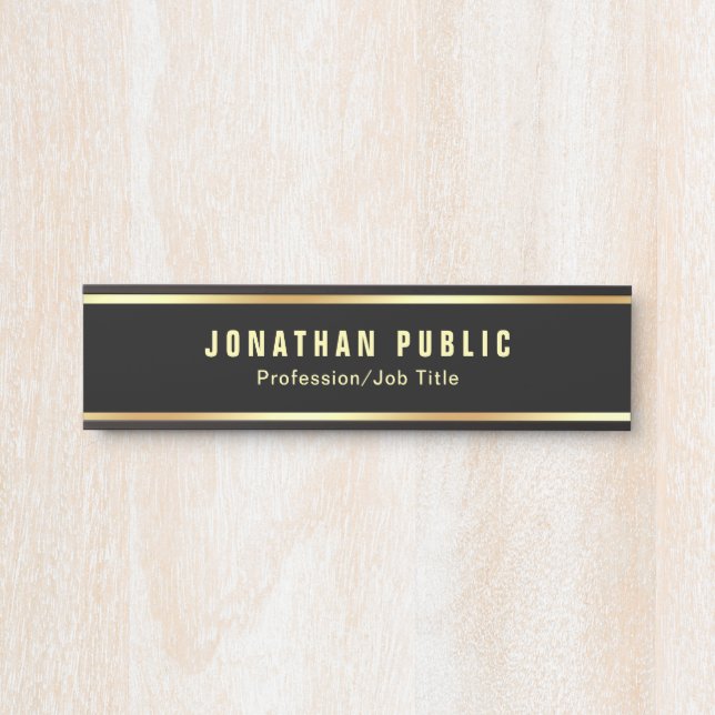 Letrero Para Puerta Plantilla Personalizada Moderno Negro Y Oro (Anverso)