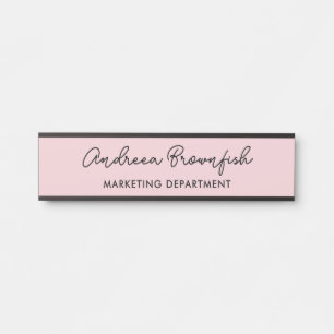 Letrero Para Puerta Precioso Blush Rosa Negro Moderno Script Oficina