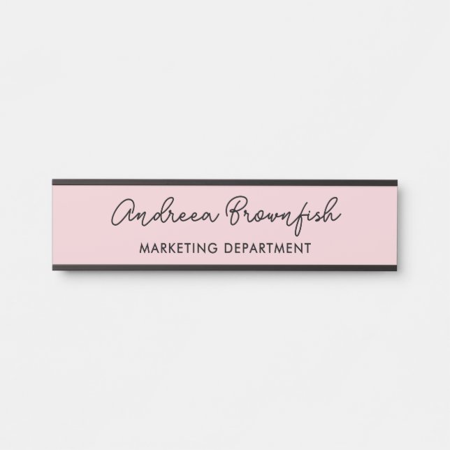 Letrero Para Puerta Precioso Blush Rosa Negro Moderno Script Oficina (Anverso)