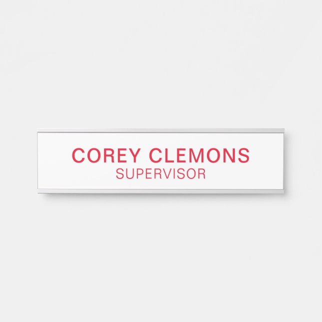 Letrero Para Puerta Profesional Custom Name Title Office Red & White (Anverso)