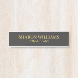 Letrero Para Puerta Profesional Gray Gold Personalizado Nombre Emplead