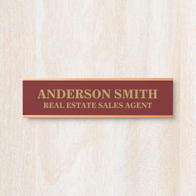 Letrero Para Puerta Profesional Moderno Red Gold Office Título (Anverso)