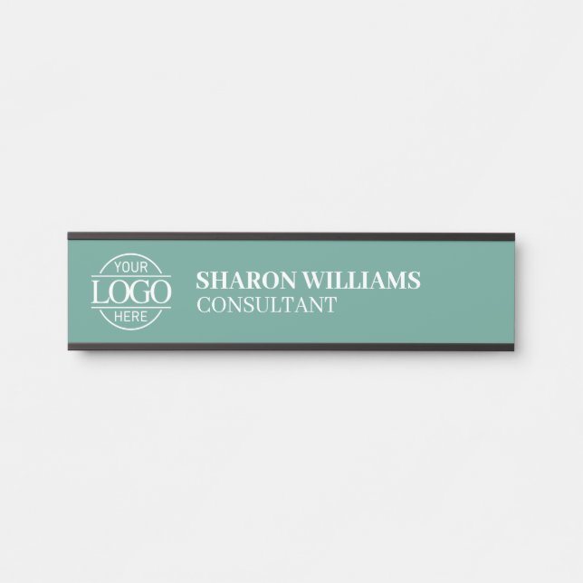 Letrero Para Puerta Professional Custom Business Logo Job Title Teal (Anverso)