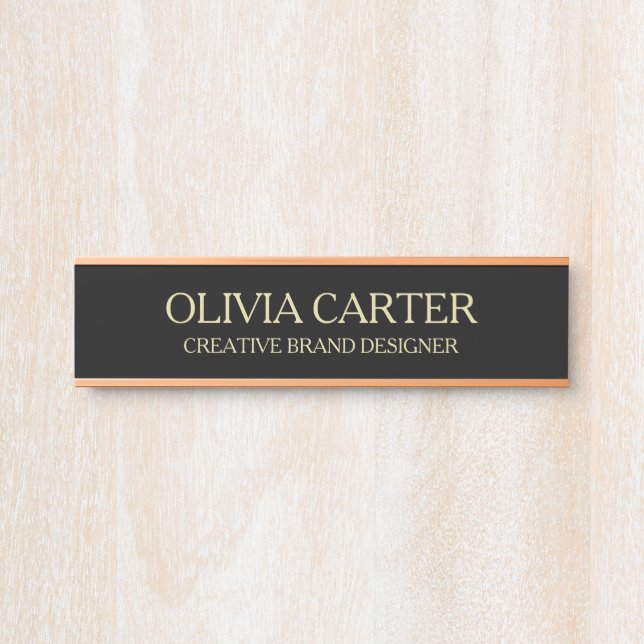 Letrero Para Puerta Professional Modern Black Gold Office Name Title (Anverso)