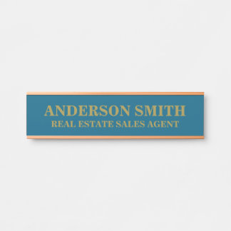 Letrero Para Puerta Professional Modern blue Gold Office Name Title 