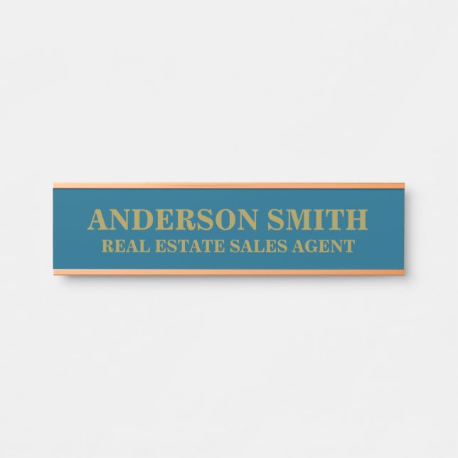 Letrero Para Puerta Professional Modern blue Gold Office Name Title  (Anverso)