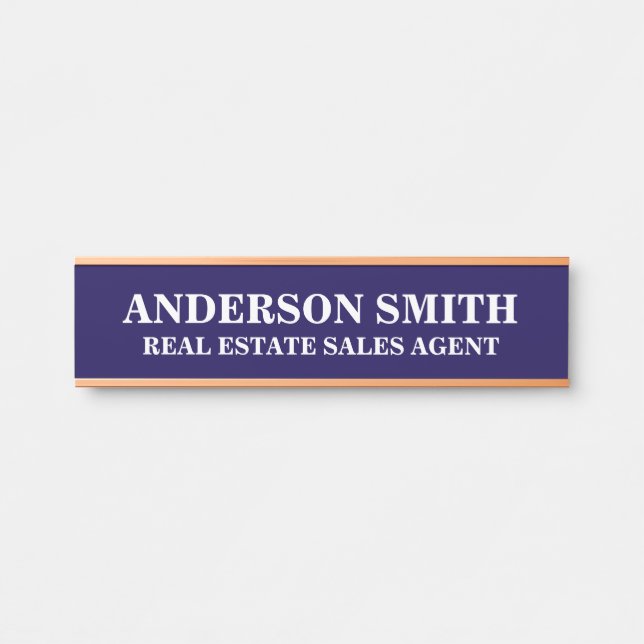 Letrero Para Puerta Professional Modern blue white Office Name Title  (Anverso)