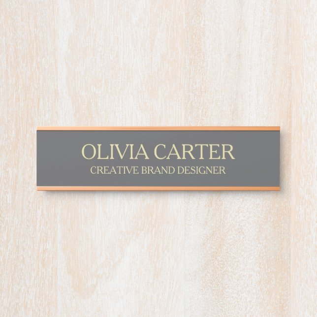 Letrero Para Puerta Professional Modern gray Gold Office Name Title (Anverso)