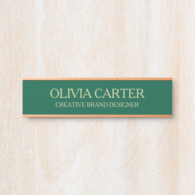 Letrero Para Puerta Professional Modern green Gold Office Name Title (Anverso)