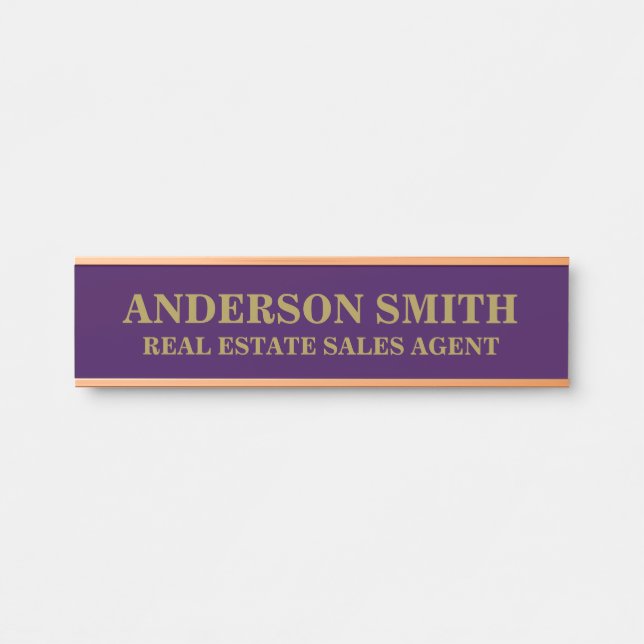 Letrero Para Puerta Professional Modern purple Gold Office Name Title  (Anverso)