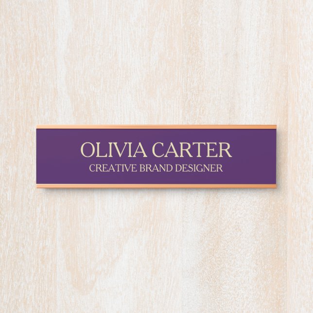 Letrero Para Puerta Professional Modern purple Gold Office Name Title (Anverso)