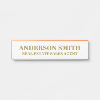 Letrero Para Puerta Professional Modern white Gold Office Name Title 