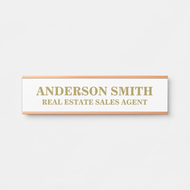 Letrero Para Puerta Professional Modern white Gold Office Name Title  (Anverso)