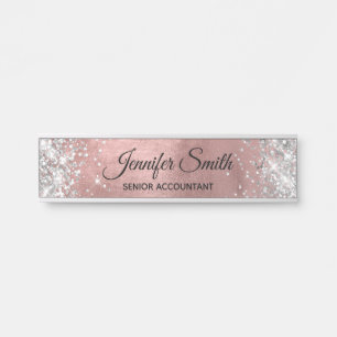 Letrero Para Puerta Purpurada Glitter Plateada Femenina con Efecto Omb