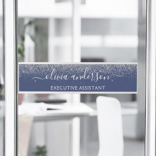 Letrero Para Puerta Purpurina profesional moderno de plata azul de la