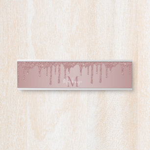 Letrero Para Puerta Rosa Girly Gold Sparkle Purpurinas Dris Monograma