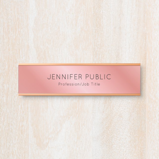 Letrero Para Puerta Rosa Gold Modern Elegant Personalized Template (Anverso)