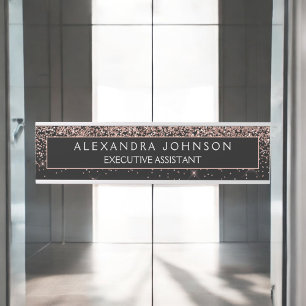 Letrero Para Puerta Rosa Gold Rubor Pink Black Purpurina Professional