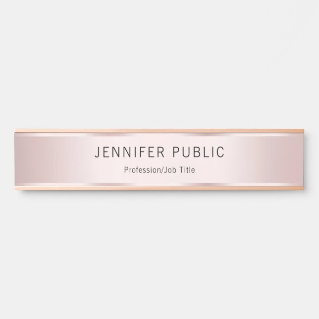 Letrero Para Puerta Rose Gold Modern Elegant Professional Name Home (Anverso)