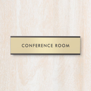 Letrero Para Puerta Sala de Conferencias Elegante Gold Black Personali