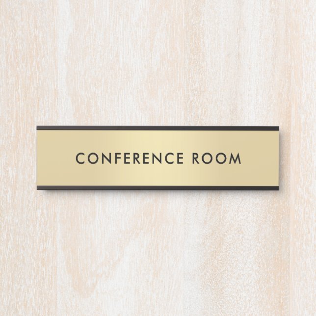 Letrero Para Puerta Sala de Conferencias Elegante Gold Black Personali (Anverso)