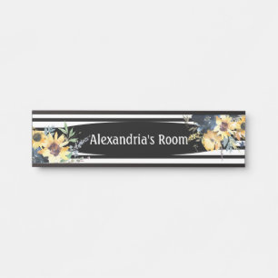 Letrero Para Puerta Señal de puerta de niña flores florales en blanco