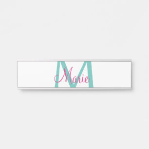 Letrero Para Puerta simple minimal añadir nombre monograma verde rosa