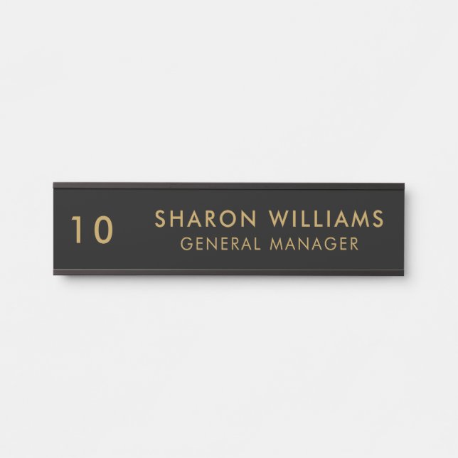 Letrero Para Puerta Stylish Professional Black Employee Name & Title (Anverso)