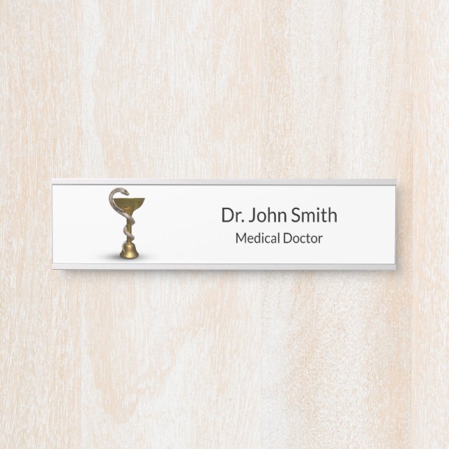 Letrero Para Puerta Tazón de serpiente de bronce Hygieia Caduceus Medi (Anverso)