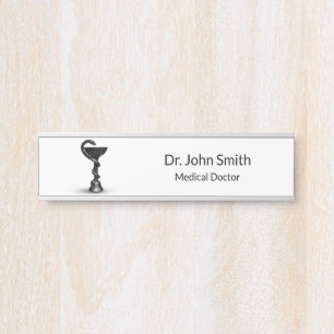 Letrero Para Puerta Tazón de serpiente negro Hygieia Caduceus blanco M