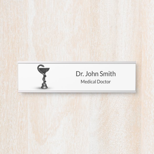 Letrero Para Puerta Tazón de serpiente negro Hygieia Caduceus blanco M (Anverso)