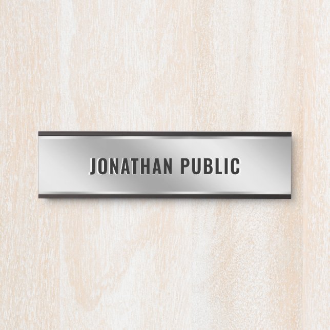 Letrero Para Puerta Texto personalizado elegante moderno simple plata  (Anverso)
