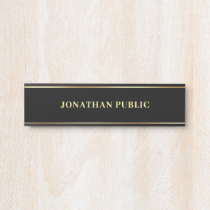 Letrero Para Puerta Tu Personalizado Texta Moderno Elegante Negro Y Or
