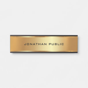 Letrero Para Puerta Tu Personalizado Texto Elegante Negro y Oro Modern