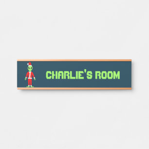Letrero Para Puerta UFO Ho Padre Personalizado alienígena de Navidad