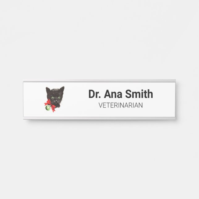 Letrero Para Puerta Vintage Black Cat profesión veterinaria (Anverso)