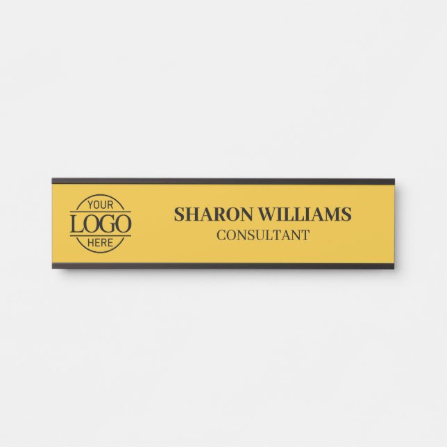 Letrero Para Puerta Yellow Simple Professional Custom Business Logo (Anverso)