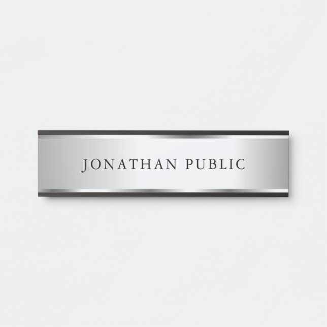 Letrero Para Puerta Your Custom Text Name Template Black & Silver (Anverso)