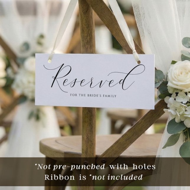 Letrero Reservado para Bodas Elegantes para Colgar (Elegant Wedding Reserved Cards to Hang on Chairs. *Ribbon not included. These do not come with holes)