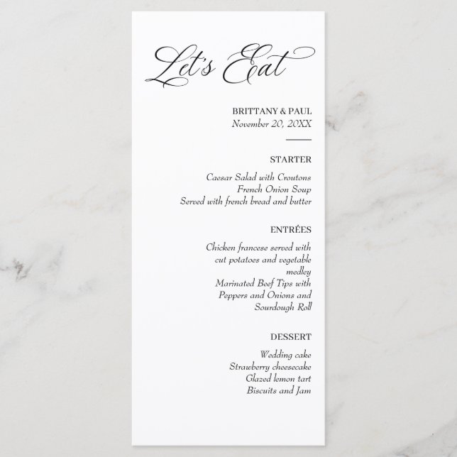 Let's Eat Elegant minimal menu black and white (Anverso)