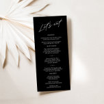"Let's Eat" simple y elegante menú Boda negro<br><div class="desc">Este menú presenta un diseño minimalista que añade un toque de sofisticación a la recepción. Con su elegante fondo negro y su tipografía limpia, esta carta completa con gusto cualquier ambiente de mesa. Con una presentación clara y elegante de sus platos culinarios, se crea el tono para una experiencia culinaria...</div>