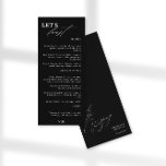 Let's Feast Modern Calligraphy Black Boda Menu<br><div class="desc">Un fresco diseño de menú boda minimalista. Con una caligrafía moderna combinada con una tipografía serif elegante para un aspecto de moda. ... Este diseño en blanco y negro es ideal para un elegante club de campo o boda al aire libre, en verano, otoño, primavera. Si necesitas ayuda o tienes...</div>