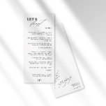 Let's Feast Modern Calligraphy Black Boda Menu<br><div class="desc">Un fresco diseño de menú boda minimalista. Con una caligrafía moderna combinada con una tipografía serif elegante para un aspecto de moda. ... Este diseño en blanco y negro es ideal para un elegante club de campo o boda al aire libre, en verano, otoño, primavera. Si necesitas ayuda o tienes...</div>