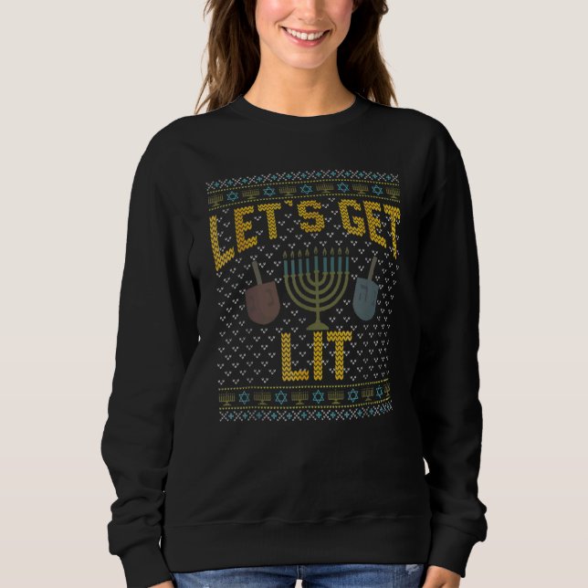 Let's Get Lit Drinking Ugly Hanukkah Sweater (Anverso)